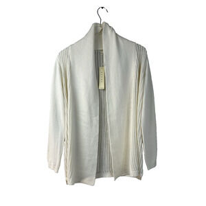 Womens Knit Cardigan Cyrus Mesh Open Front Shawl Collar Long Sleeves Alabaster M